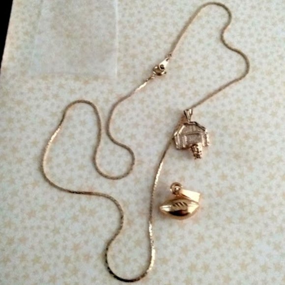 DESIGNER 3pc Basketball/Football Theme Sports Fan 14KT GP Charms Necklace**NEW! - Picture 4 of 4